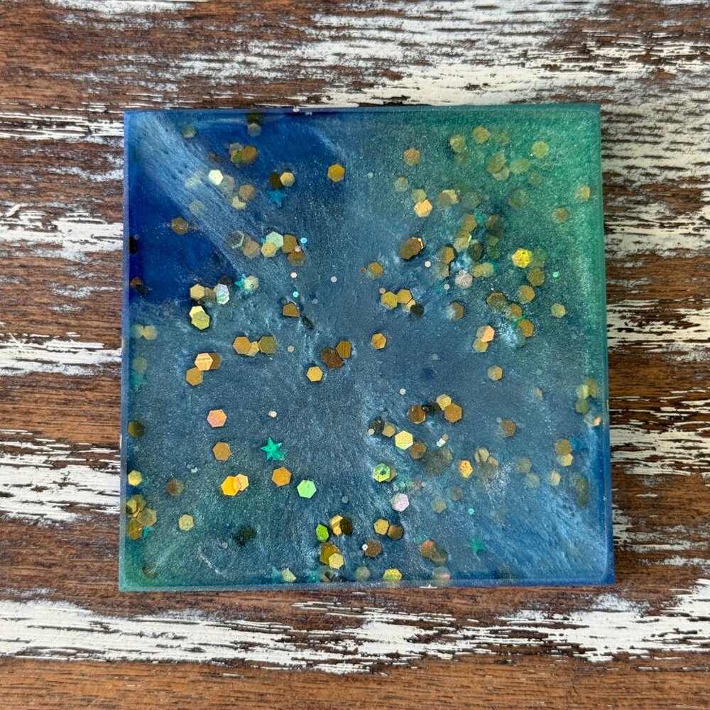Blue Gold Galaxy Glitter Resin Drink Coasters Set of 4 House Housewarming Gift - Picture 4 of 7